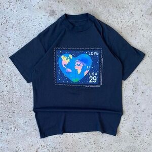 Vintage 90s USPS United States Postal Service "Love" Stamp Design Black Tee